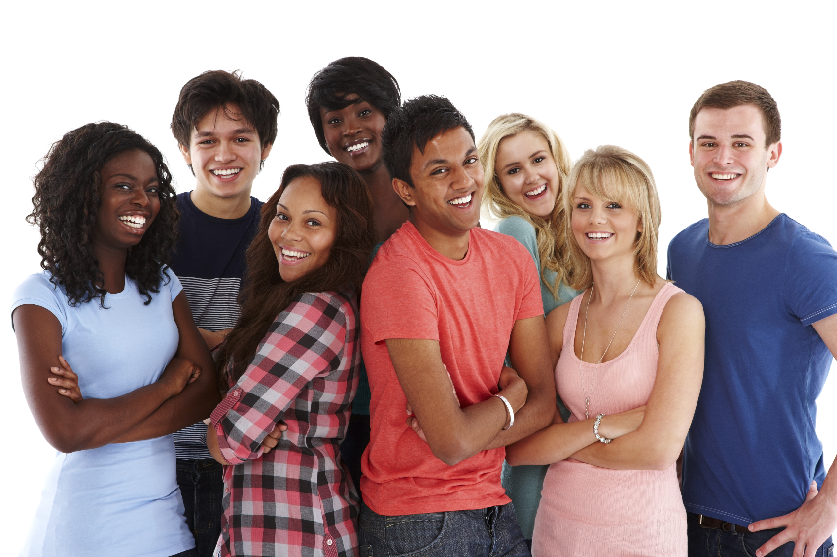 Group of diverse teenagers coming together